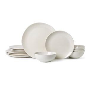 12-Piece Plates and Bowls Sets,Ceramic Dinnerware Sets for 4, Chip Resistant and Scratch Dish Set, Dining Dinner Porcelain Dishware, Microwave and Dishwasher Safe,White Matte