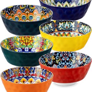 Cereal Bowls, Ceramic Soup Bowls Set of 6, 26 oz Colorful Bowls Set for Kitchen