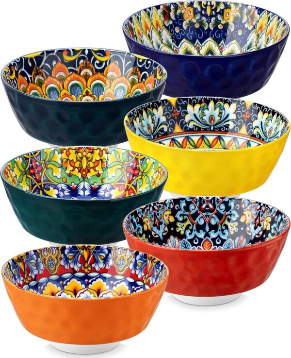 Cereal Bowls, Ceramic Soup Bowls Set of 6, 26 oz Colorful Bowls Set for Kitchen