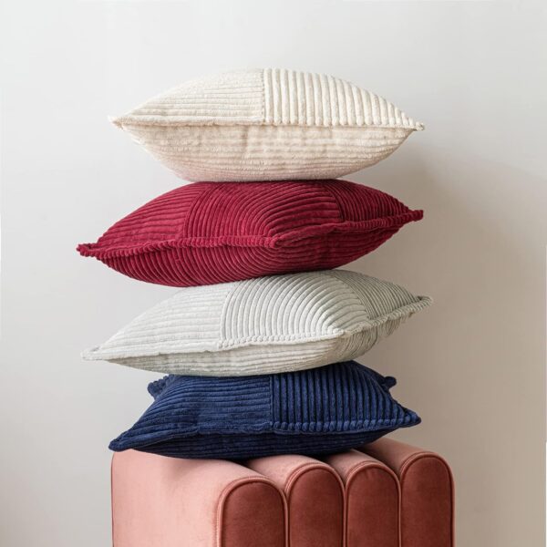 Corduroy Pillow Covers with Splicing Set of 2 Super Soft Boho Striped Pillow Covers