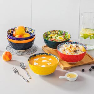 Cereal Bowls, Ceramic Soup Bowls Set of 6, 26 oz Colorful Bowls Set for Kitchen