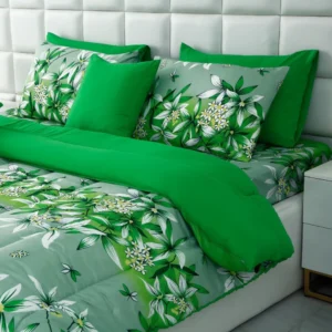 5 PCs Single Comforter Set-Green Gold