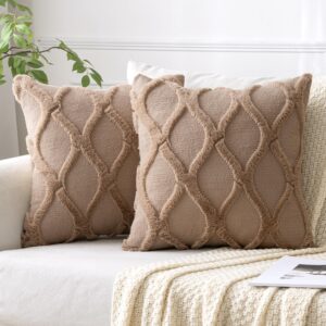 Decorative Throw Pillow Covers Khaki 18x18 Inch Set of 2