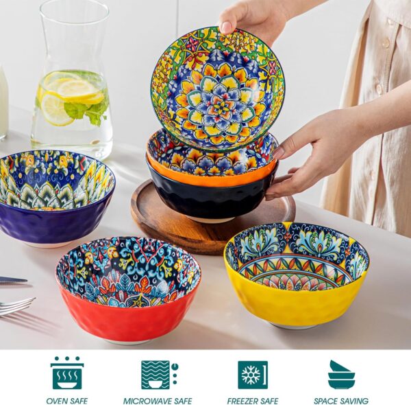Cereal Bowls, Ceramic Soup Bowls Set of 6, 26 oz Colorful Bowls Set for Kitchen