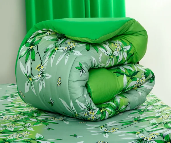 5 PCs Single Comforter Set-Green Gold