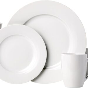 Basics 16-Piece Porcelain Kitchen Dinnerware Set with Plates, Bowls and Mugs, Service for 4 - White