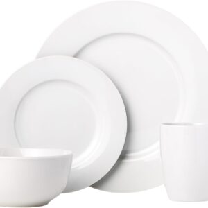 Basics 16-Piece Porcelain Kitchen Dinnerware Set with Plates, Bowls and Mugs, Service for 4 - White