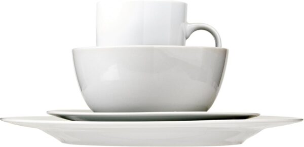 Basics 16-Piece Porcelain Kitchen Dinnerware Set with Plates, Bowls and Mugs, Service for 4 - White