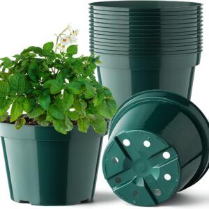 8 Inch Plastic Plant Pots, 15 Pack Sturdy Nursery Pots with Drainage Holes