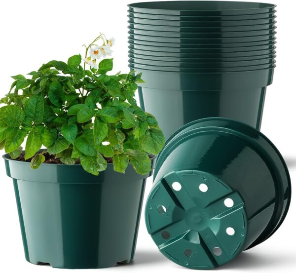 8 Inch Plastic Plant Pots, 15 Pack Sturdy Nursery Pots with Drainage Holes