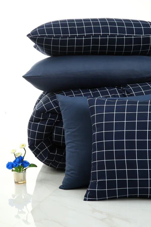 5 PCs Single Comforter Set-Blue Check