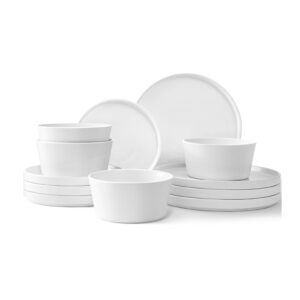 12-Piece Plates and Bowls Sets,Ceramic Dinnerware Sets for 4, Chip Resistant and Scratch Dish Set, Dining Dinner Porcelain Dishware, Microwave and Dishwasher Safe,White Matte