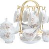 Tea Set 22-Piece Porcelain Ceramic Coffee Tea Gift Sets Cups Saucer Service for 6 Teapot Sugar Bowl Creamer Pitcher and Teaspoons