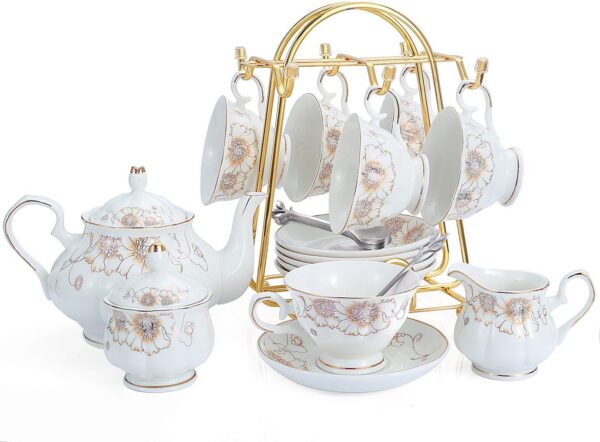 Tea Set 22-Piece Porcelain Ceramic Coffee Tea Gift Sets Cups Saucer Service for 6 Teapot Sugar Bowl Creamer Pitcher and Teaspoons