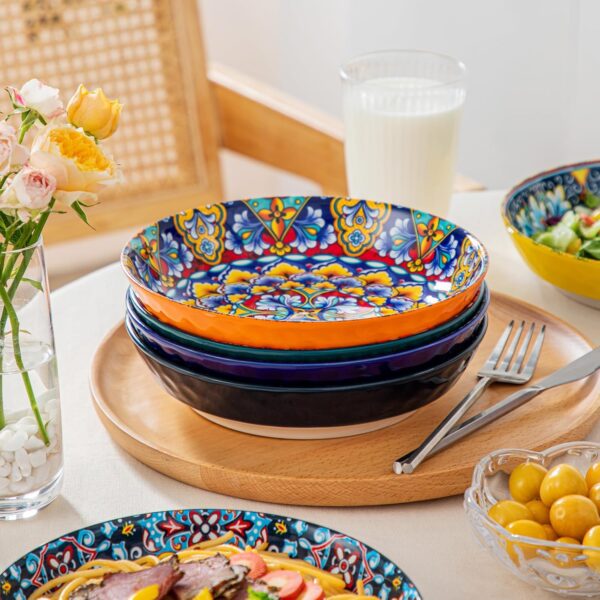Pasta Bowls, Ceramic Salad Bowls of 6, 32 oz Large Corlorful Serving Bowls for Kitchen, Dishwasher & Microwave Safe Soup Bowls, Pasta Plates