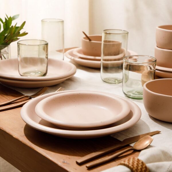 Corsica Clay 12 Piece Stoneware Reactive Glaze Dinnerware Set