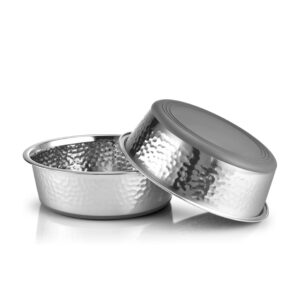 2 Pack Hammered Stainless Steel Dog Bowls